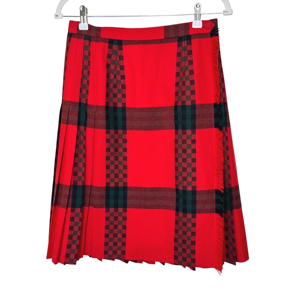 Vintage Wool Scottish Skirt 28" Waist Red/Green/Black Plaid